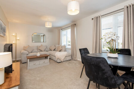 corporate 2 bed rental durham open plan living room. kitchen diner