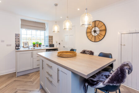 Grey shaker kitchen with island breakfast bar