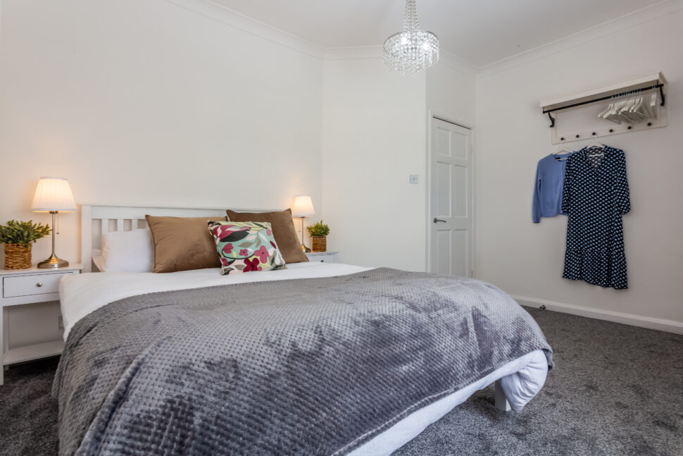 White and grey double bedroom