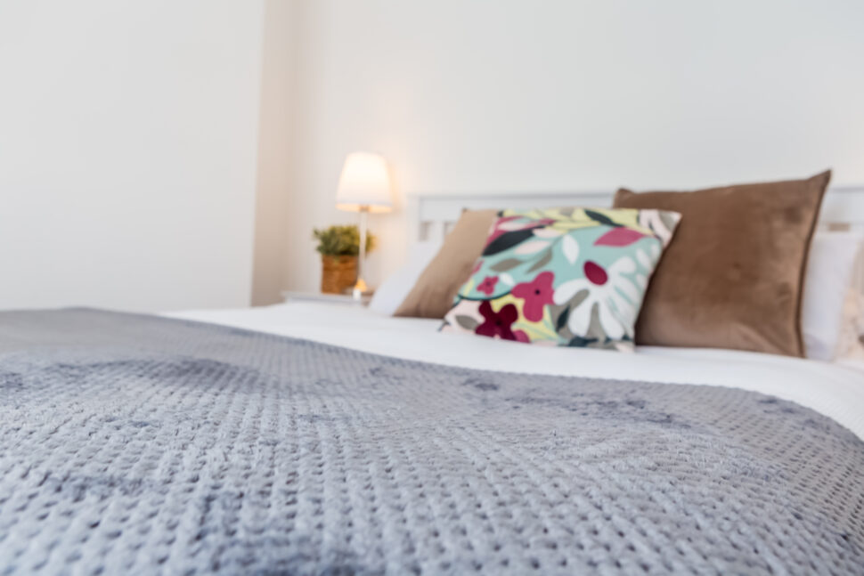 White and grey double bedroom