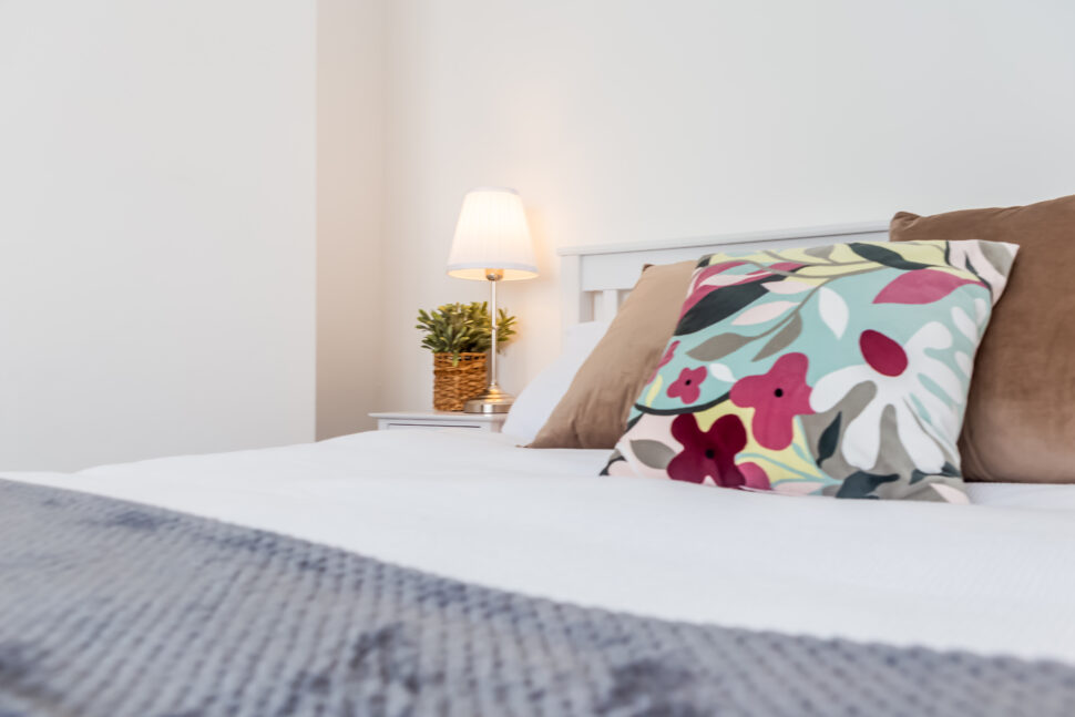 White and grey double bedroom