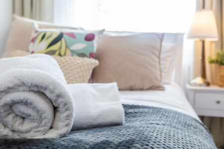 White and grey double bedroom