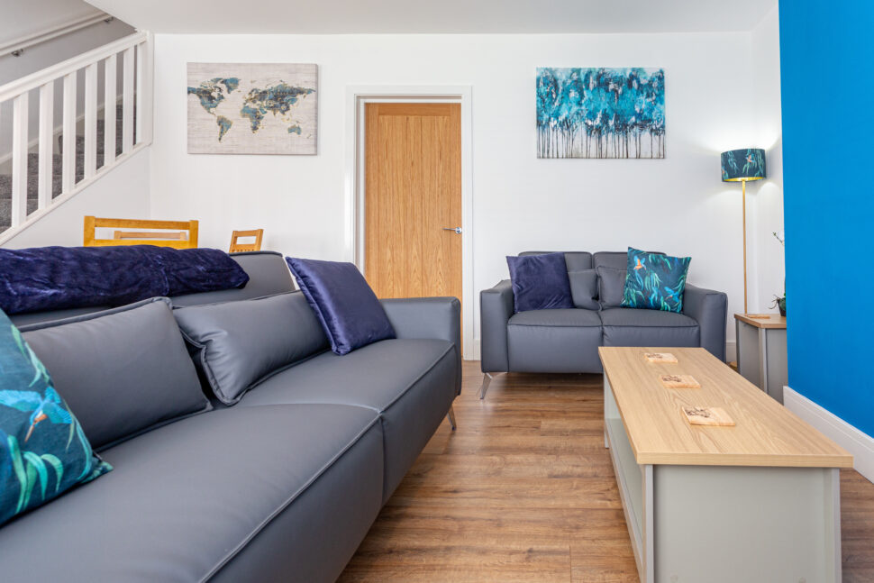 Blue feature wall living room/ dining room