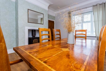 dining room with fireplace