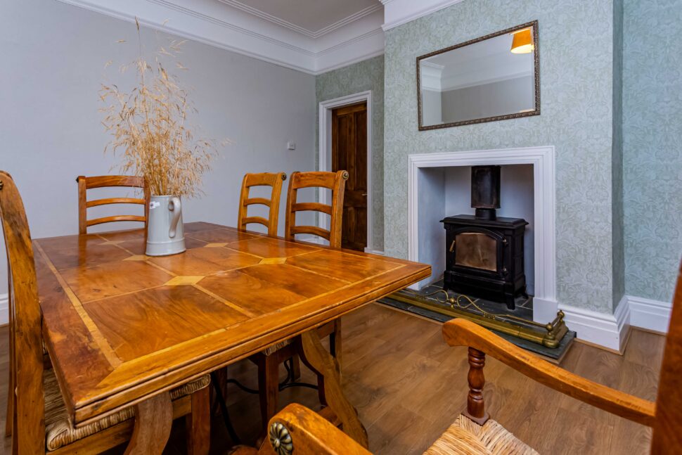 dining room with fireplace